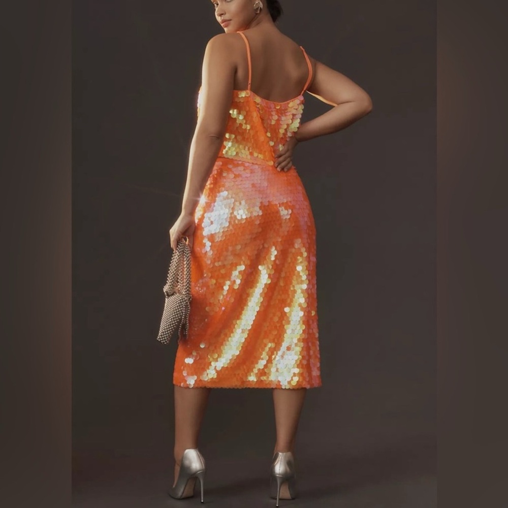Anthropologie Orange Sequin Pencil Skirt - Picture 3 of 14